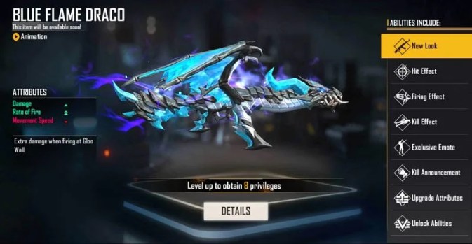 daftar skin evo gun FF Blue Flame Draco