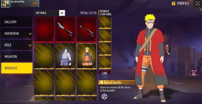 hadiah Free FIre x Naruto Shippuden