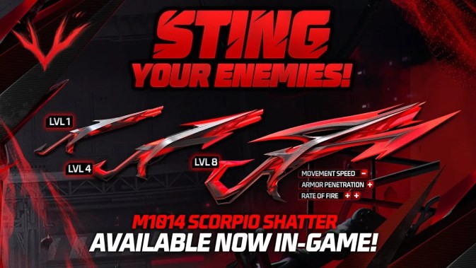 Daftar skin evo gun free fire skin m1014 scorpio shatter